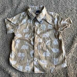 Old Navy Boy Bunny Bow Tie Easter Short Sleeve Button Up Shirt Size 2T